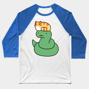 Snake and Little Orange Tabby Cat Baseball T-Shirt